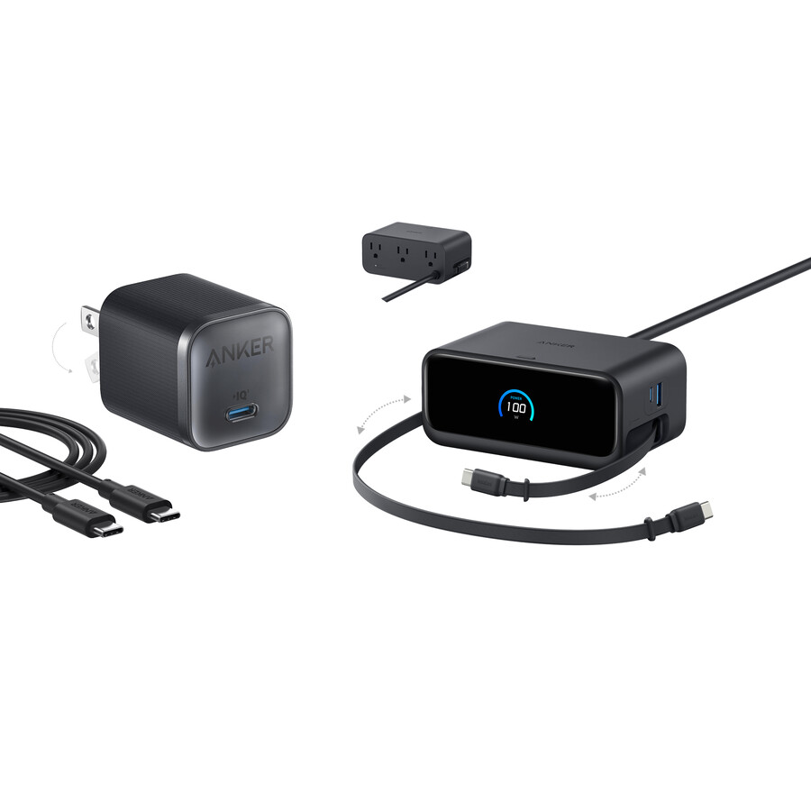 stacja ładująca anker nano 7 w 1 100 w i ładowarka anker nano 45 w z kablem