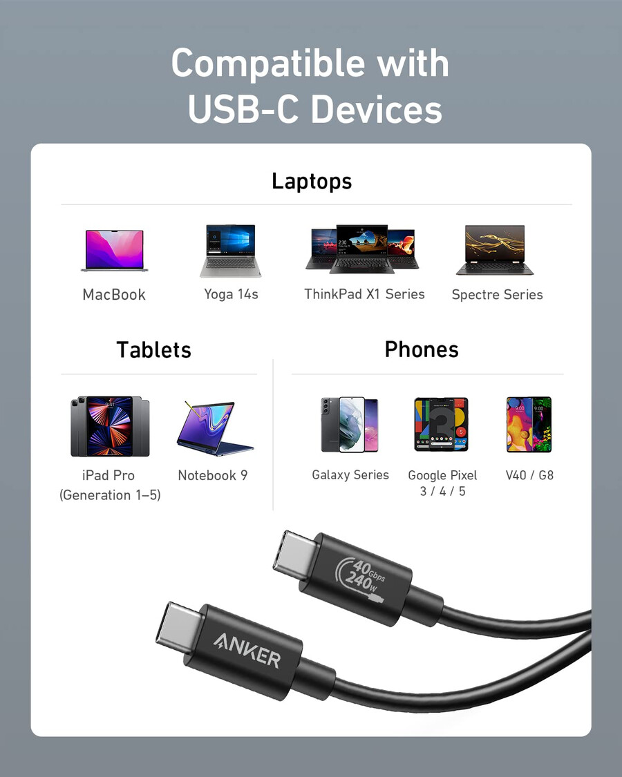 kabel anker 515 usb-c do usb-c kompatybilny z thunderbolt 4 2 opakowania
