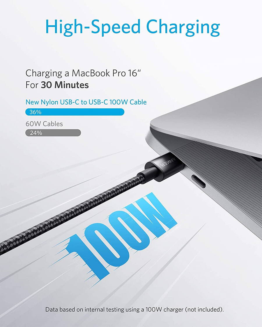 nowy nylonowy kabel usb-c do usb-c 100 w 10 stóp 2 sztuki