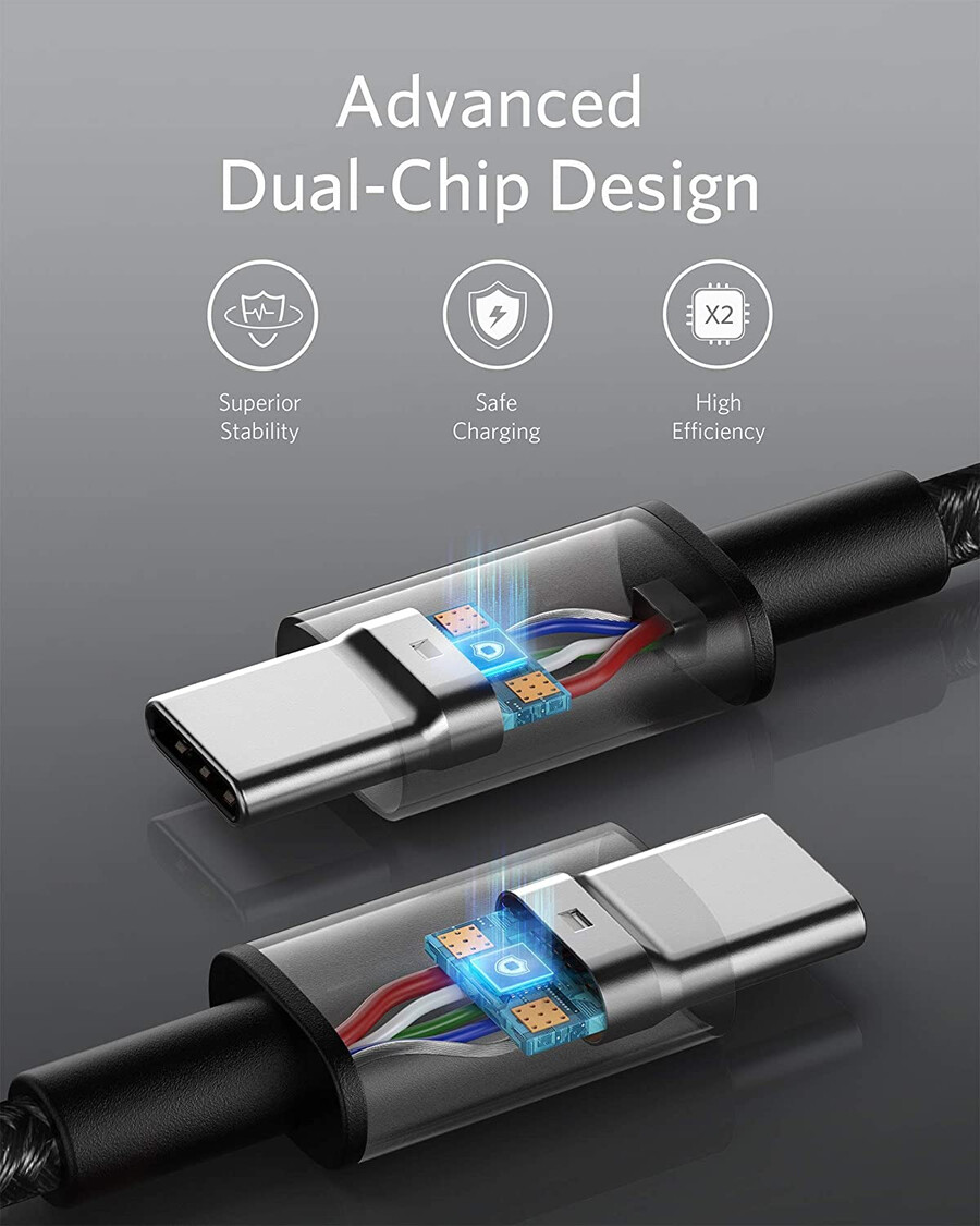 nowy nylonowy kabel usb-c do usb-c 100 w 10 stóp 2 sztuki