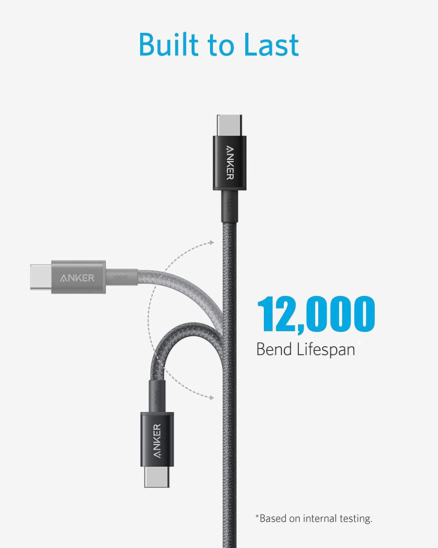 nowy nylonowy kabel usb-c do usb-c 100 w 10 stóp 2 sztuki