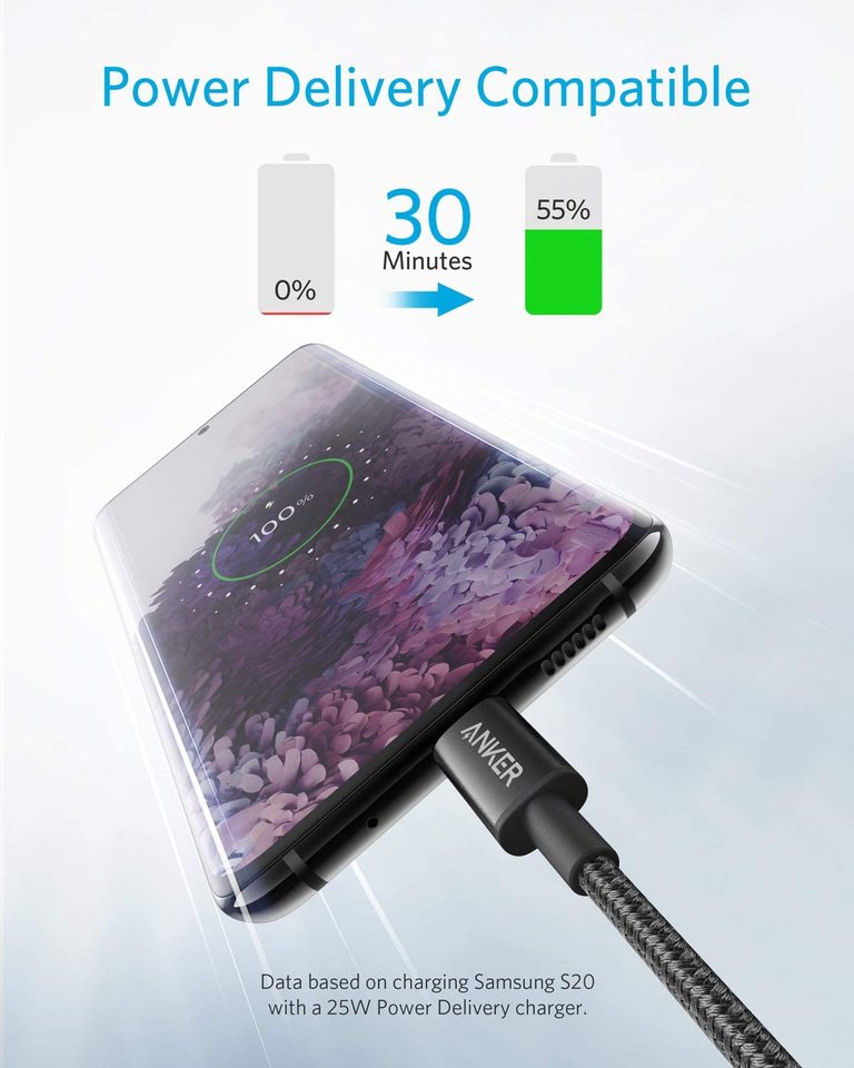 zestaw 2 kabli anker new nylon usb-c do usb-c 3 stopy 6 stóp 60 w