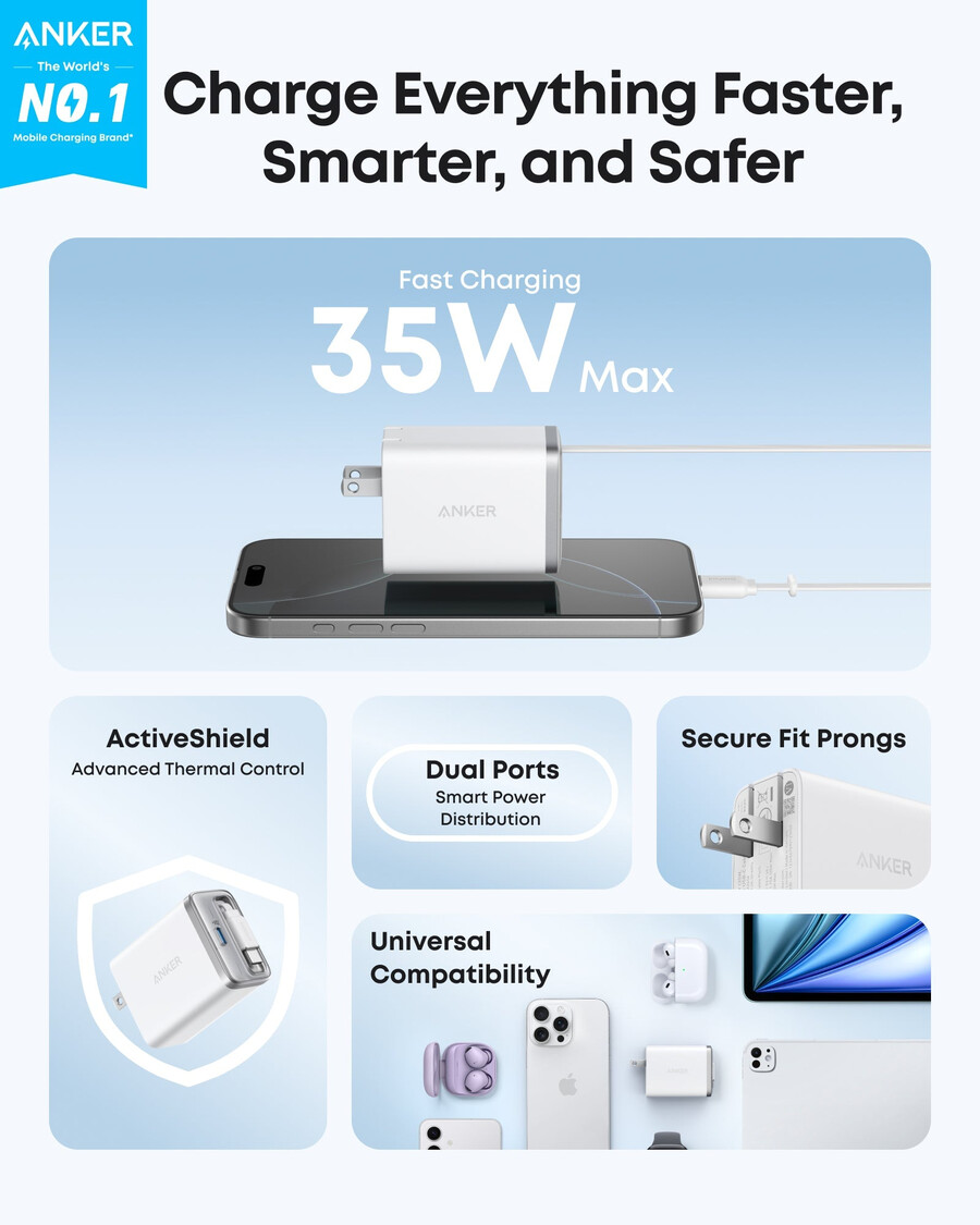 Ładowarka anker nano 35 w wbudowany chowany kabel usb-c
