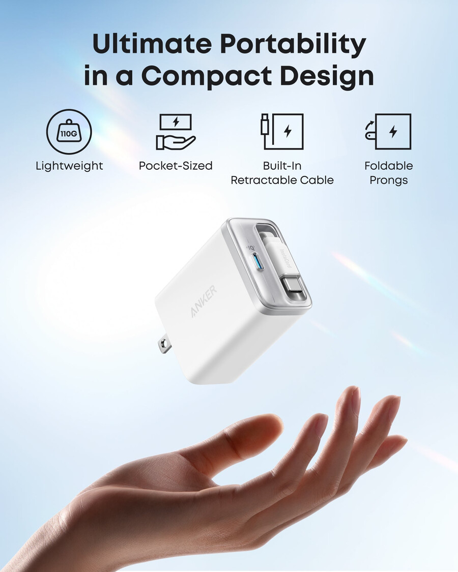 Ładowarka anker nano 35 w wbudowany chowany kabel usb-c