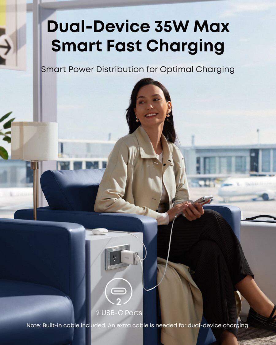 Ładowarka anker nano 35 w wbudowany chowany kabel usb-c
