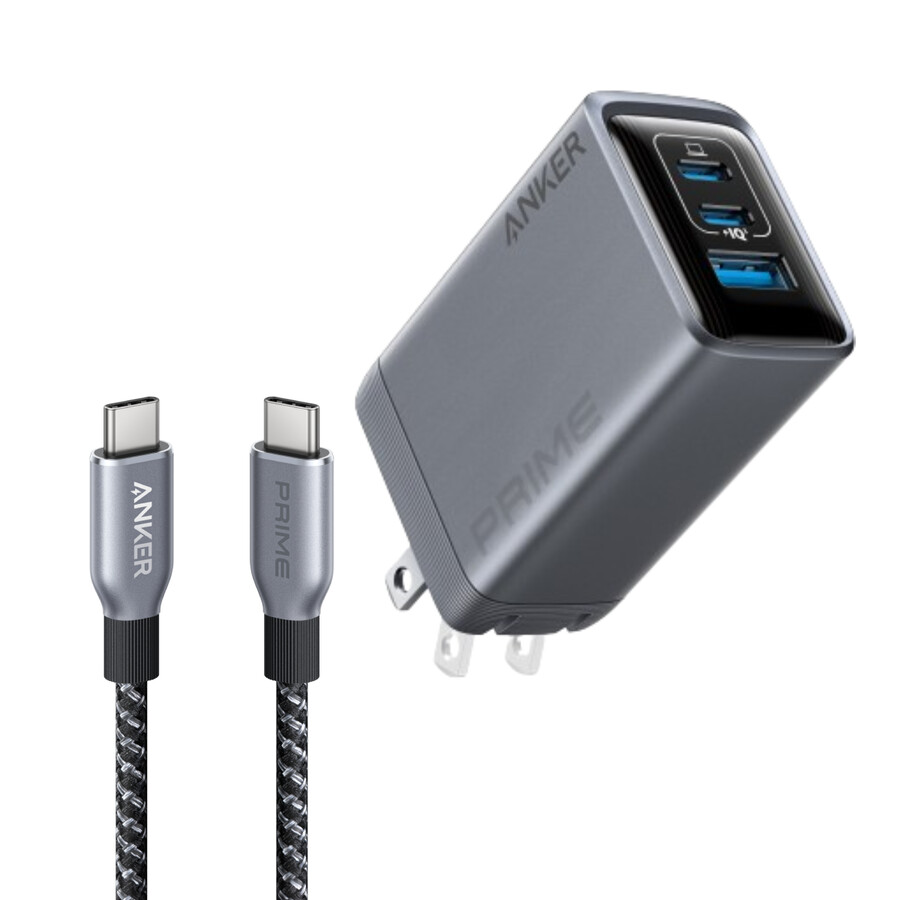 Ładowarka anker prime 100 w 3 porty gan i kabel anker prime usb-c do usb-c 240 w pleciony z recyklingu