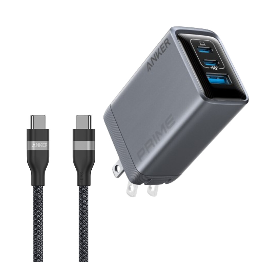 Ładowarka anker prime 100 w 3 porty gan i kabel anker usb-c do usb-c 3 stopy 6 stóp 240 w pleciony z recyklingu