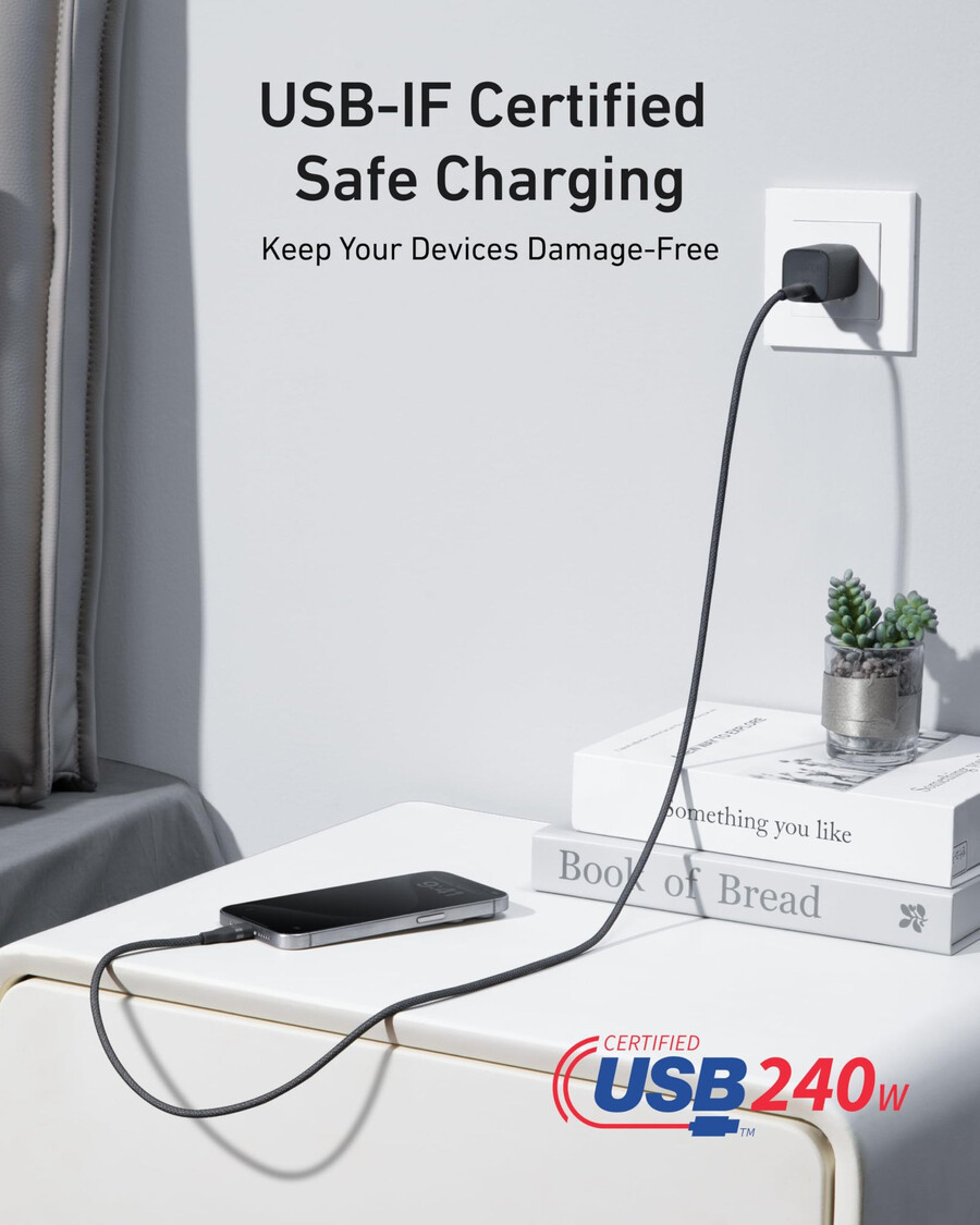 Ładowarka anker prime 100 w 3 porty gan i kabel anker usb-c do usb-c 3 stopy 6 stóp 240 w pleciony z recyklingu