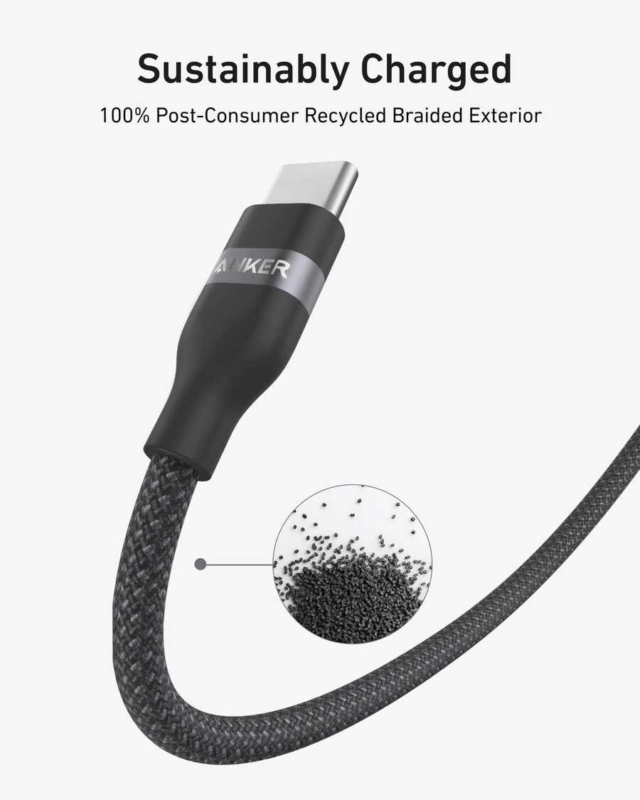 Ładowarka anker prime 100 w 3 porty gan i kabel anker usb-c do usb-c 3 stopy 6 stóp 240 w pleciony z recyklingu