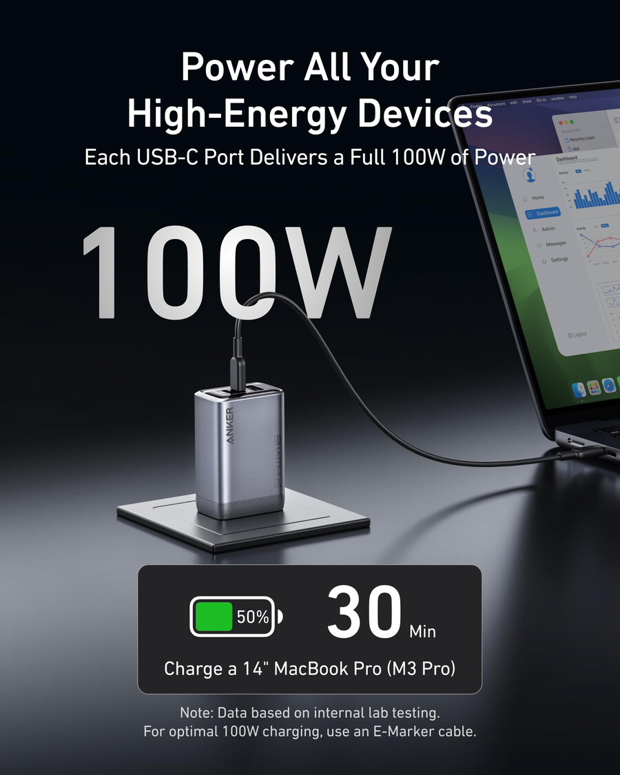 Ładowarka anker prime 100 w 3 porty gan i kabel anker prime usb-c do usb-c 240 w pleciony z recyklingu