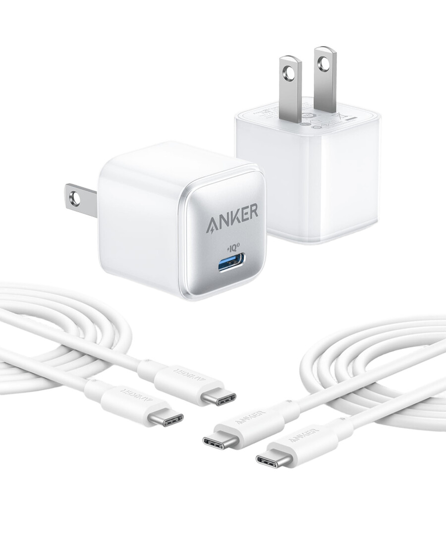 Ładowarka anker 511 nano pro z 6-stopowym kablem usb-c opakowanie 2 szt.