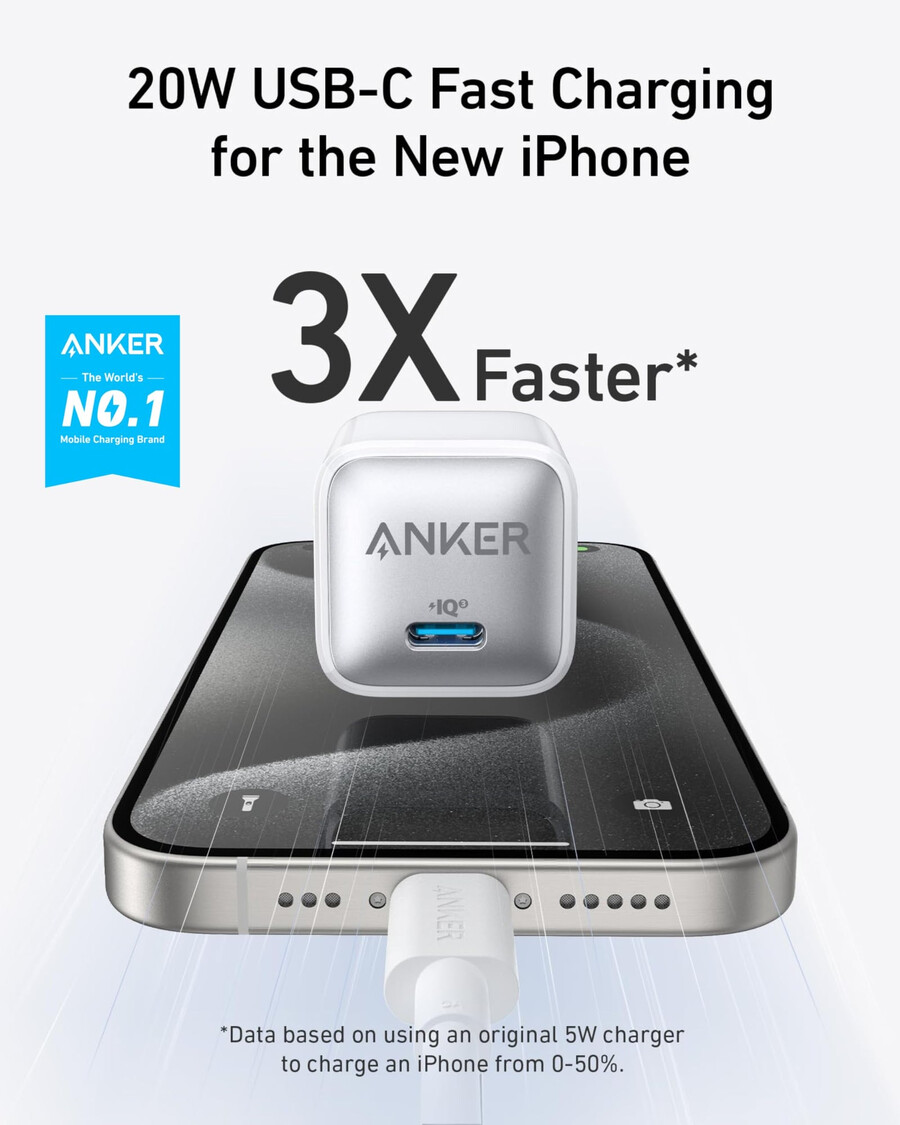 Ładowarka anker 511 nano pro z 6-stopowym kablem usb-c opakowanie 2 szt.