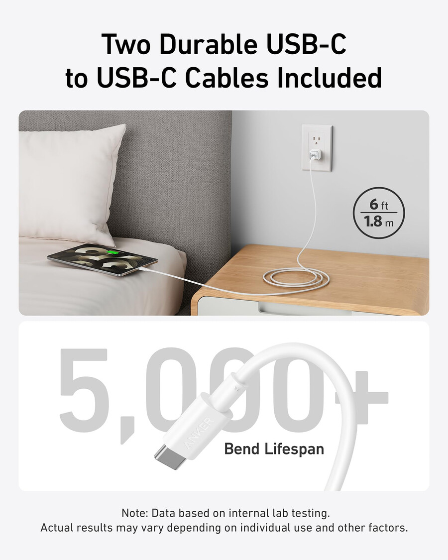 Ładowarka anker 511 nano pro z 6-stopowym kablem usb-c opakowanie 2 szt.