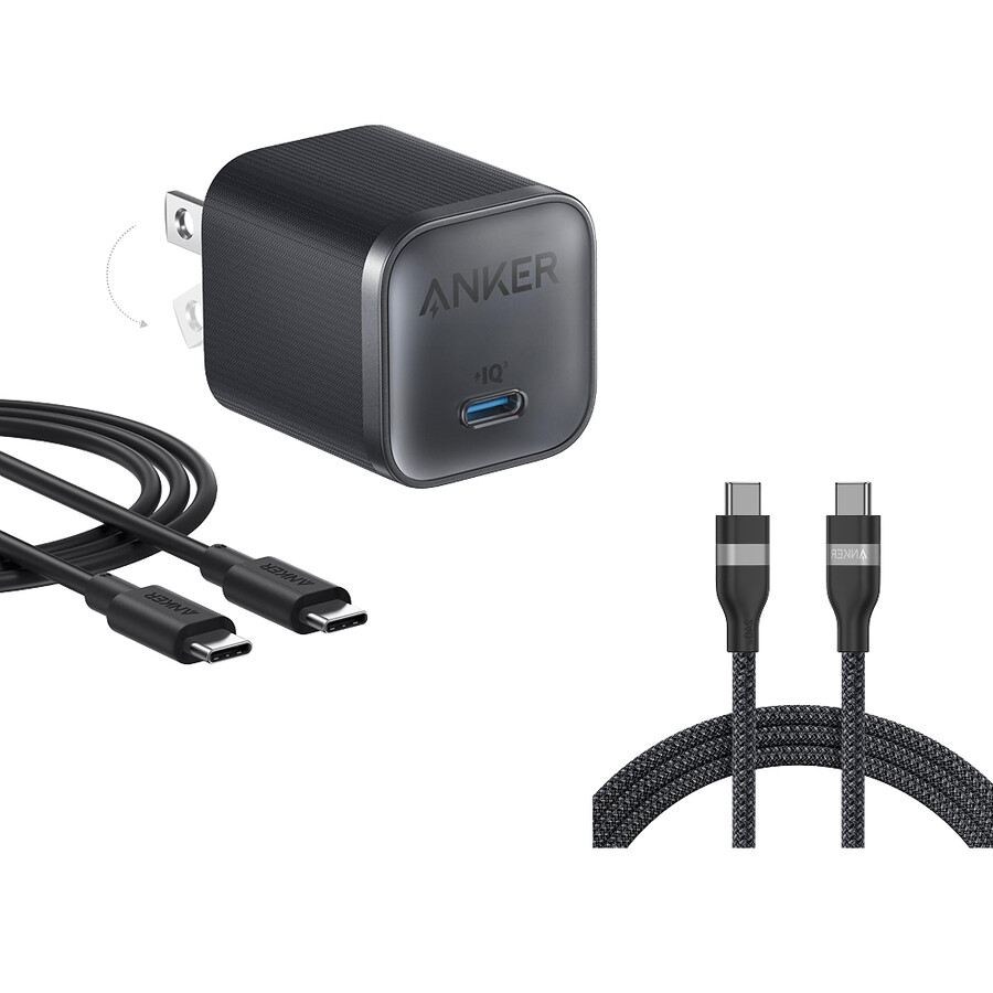 Ładowarka anker nano 45 w z kablem usb-c do usb-c i kablem anker usb-c do usb-c 6 stóp 240 w pleciony z recyklingu