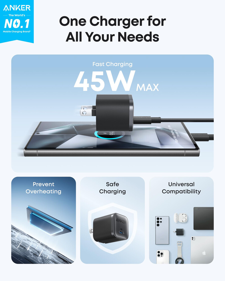 Ładowarka anker nano 45 w z kablem usb-c do usb-c zestaw 2 szt.