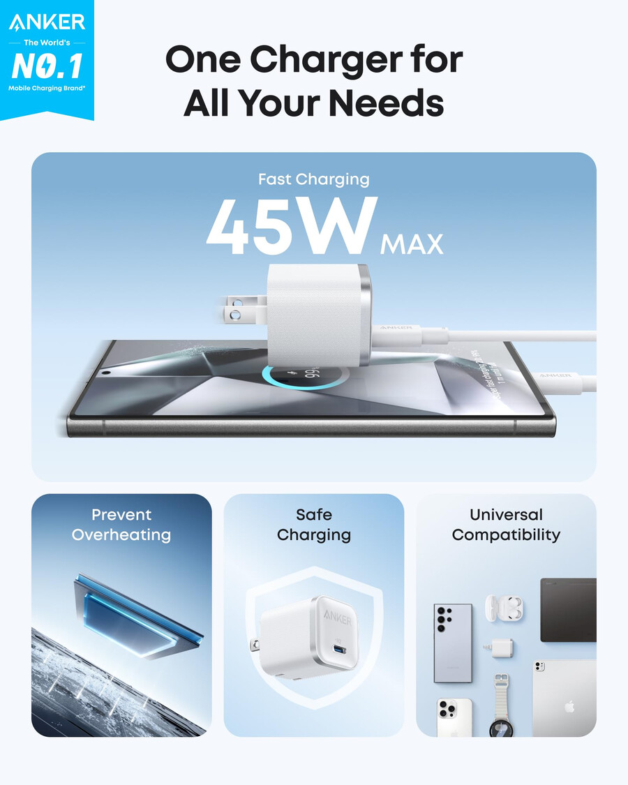 Ładowarka anker nano 45 w z kablem usb-c do usb-c zestaw 2 szt.