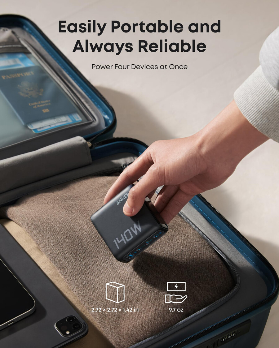 Ładowarka anker 140 w 4-portowa pd 3.1 z kablem usb-c