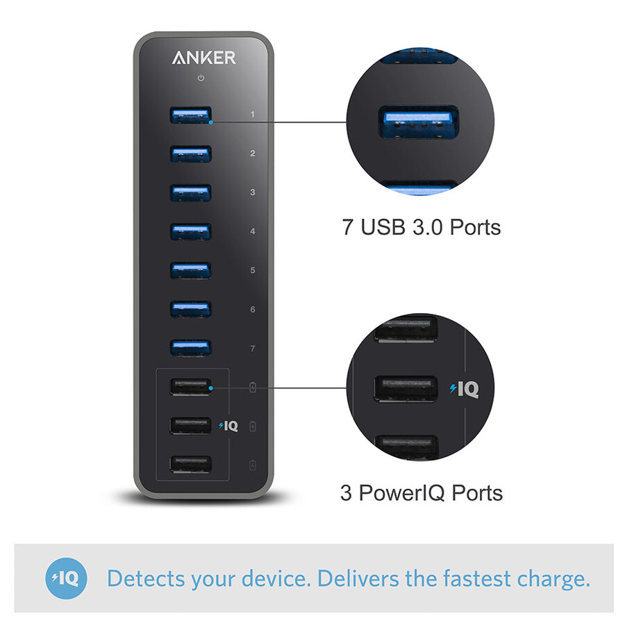 anker 60w 10-portowy koncentrator danych usb 3.0
