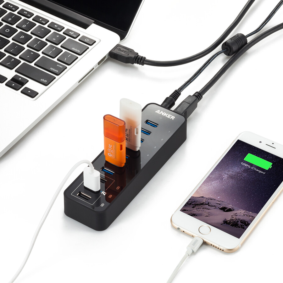 anker 60w 10-portowy koncentrator danych usb 3.0
