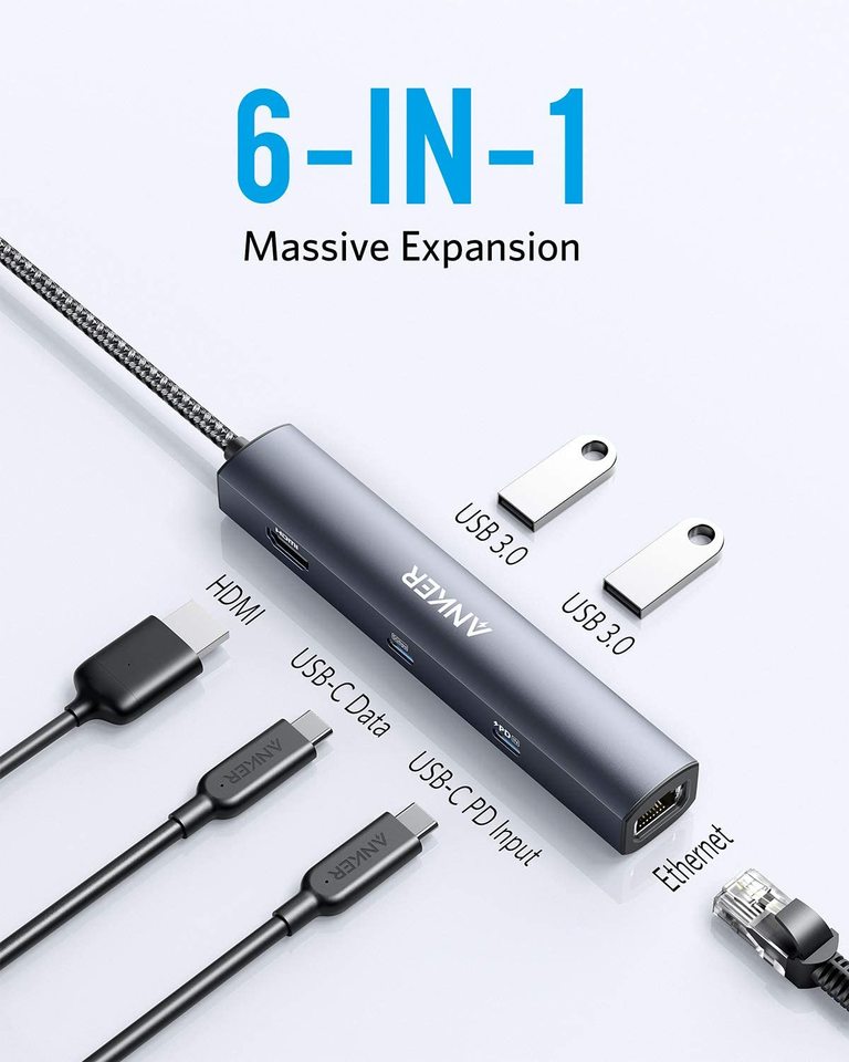 anker 543 hub usb-c 6 w 1 smukły