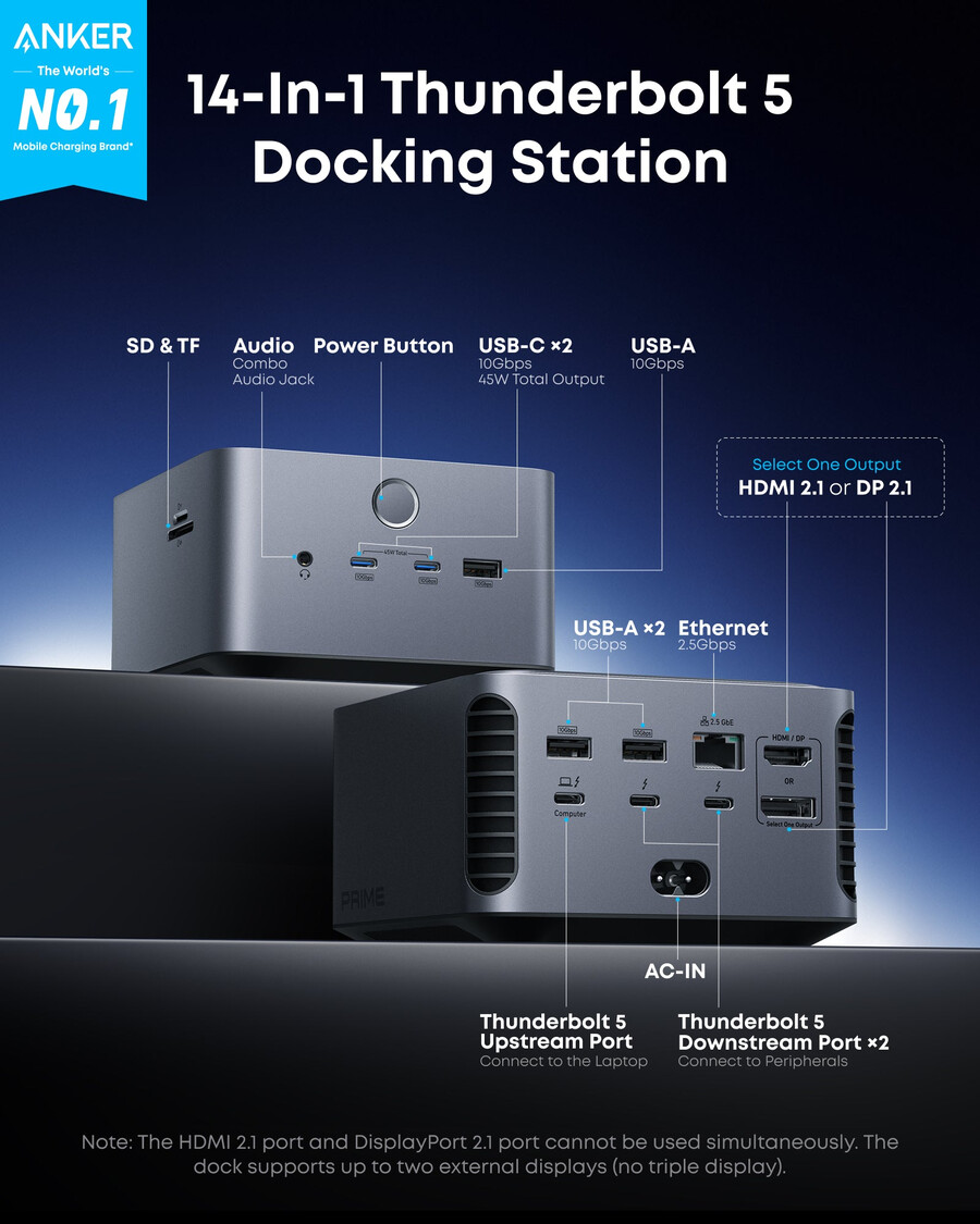 stacja dokująca anker prime thunderbolt 5 14-w-1 140 w 8k tb5