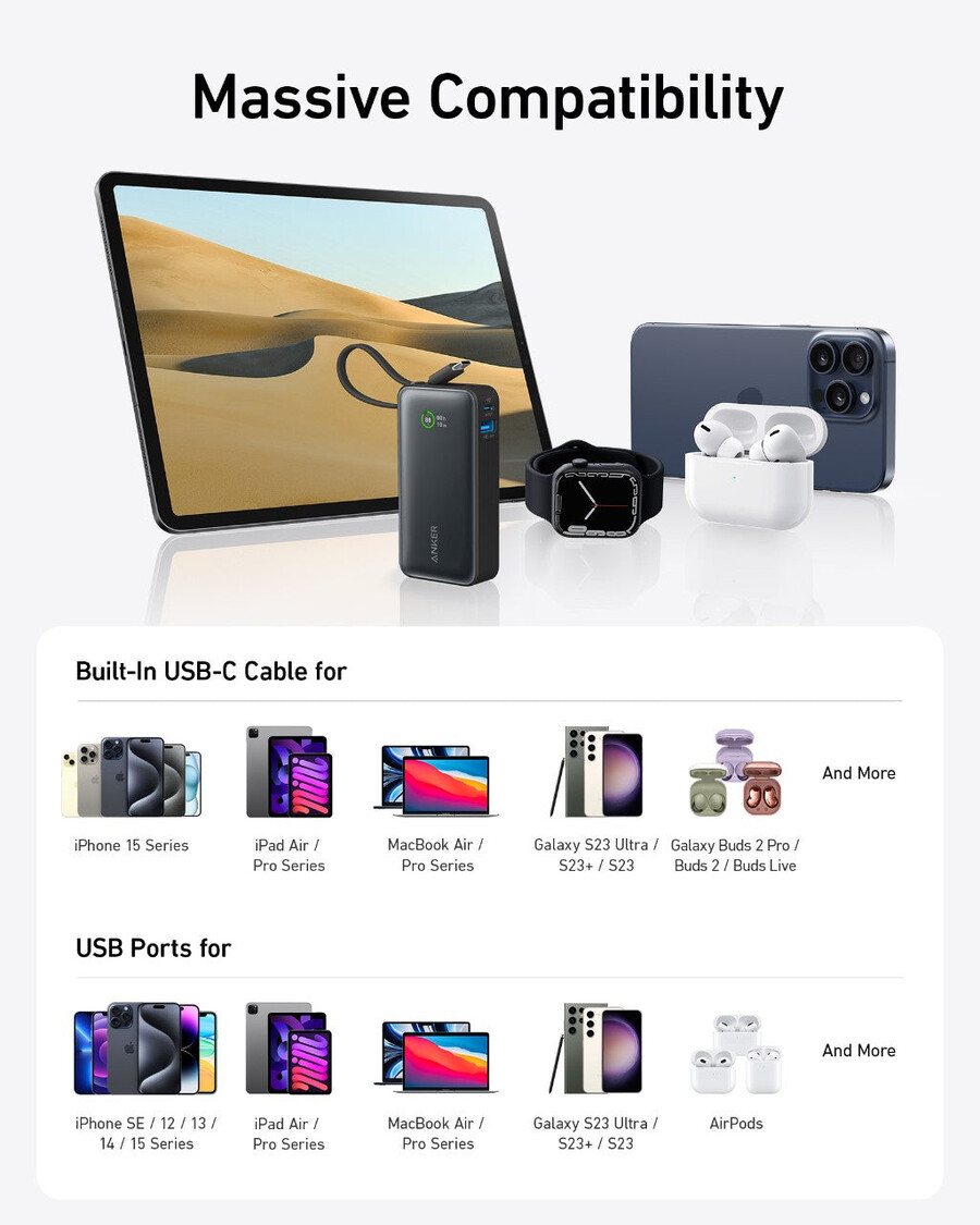 anker nano power bank 30 w wbudowany kabel usb-c