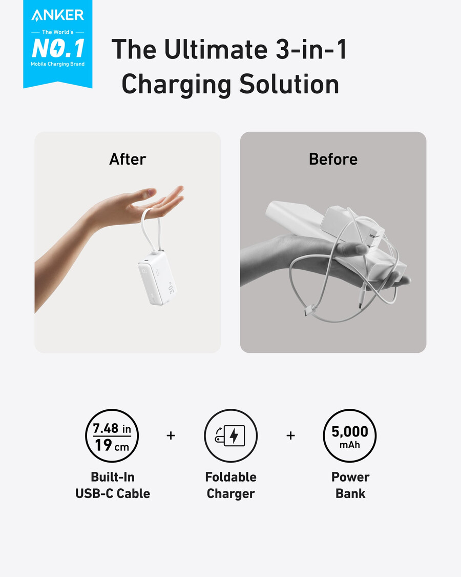 powerbank anker 30 w 5 khz fusion wbudowany kabel usb-c