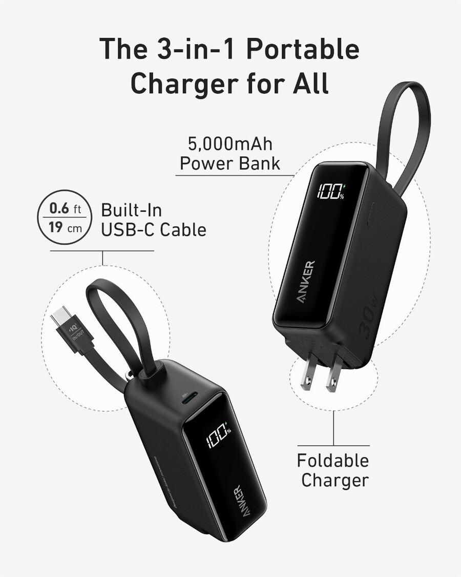 powerbank anker 30 w 5 khz fusion wbudowany kabel usb-c