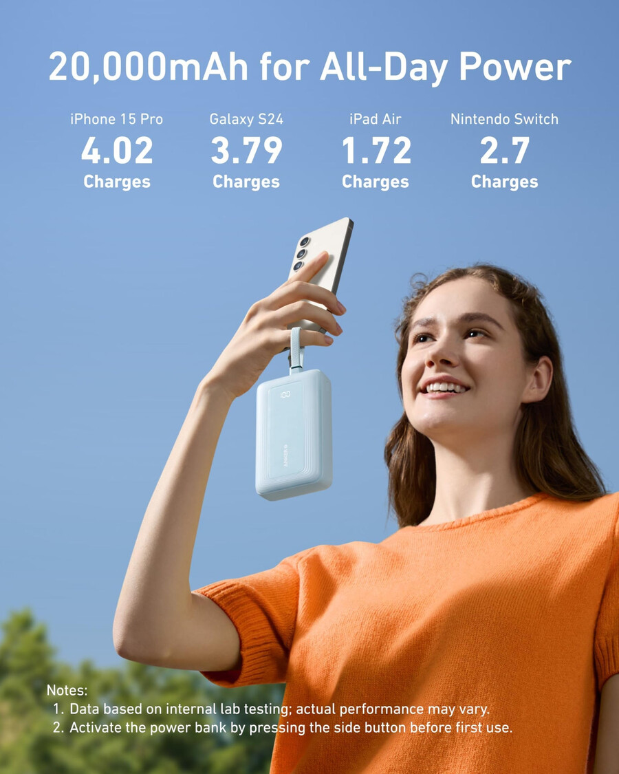 powerbank anker zolo 20 tys. wbudowany kabel usb-c i lightning
