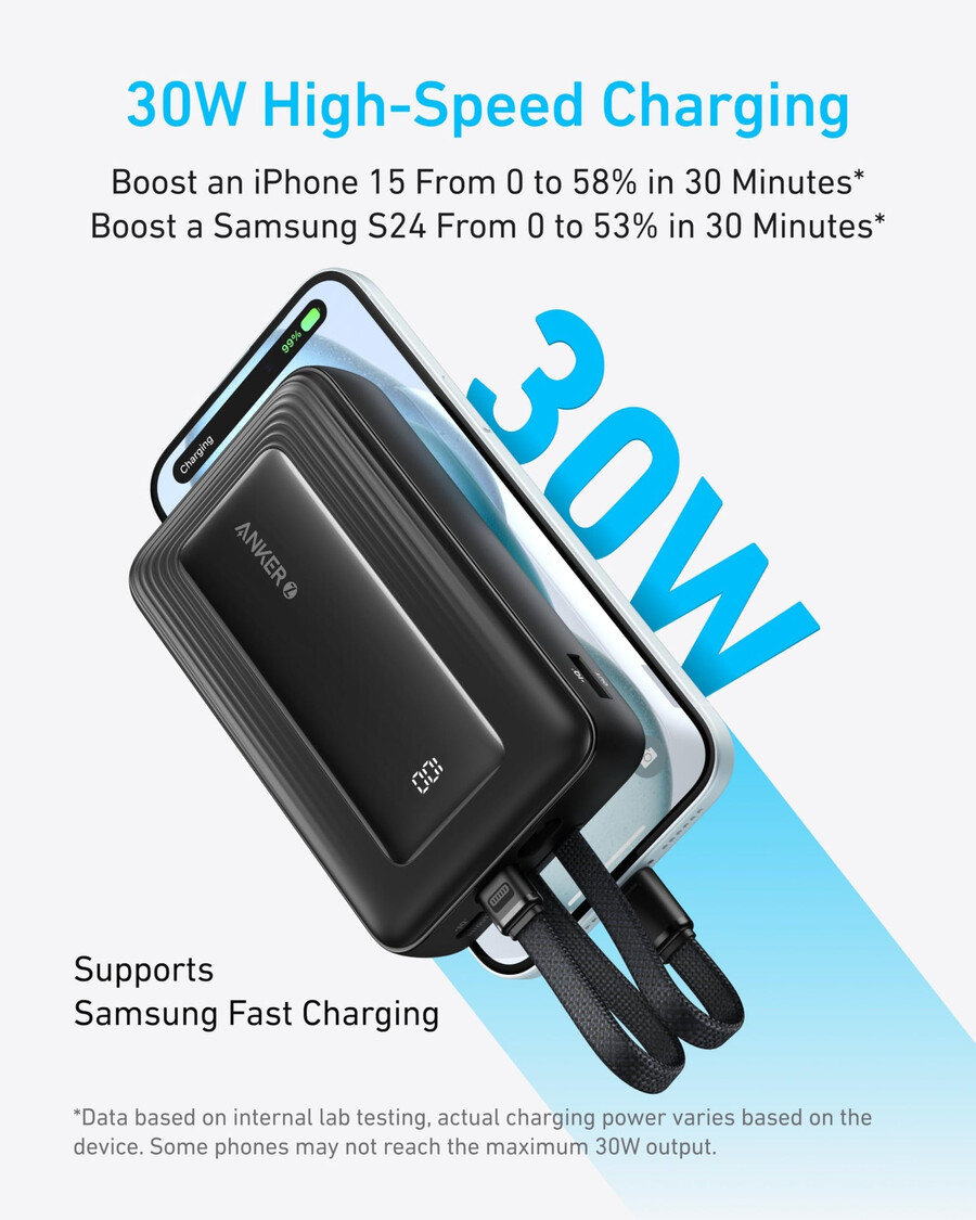 powerbank anker zolo 20 tys. wbudowany kabel usb-c i lightning