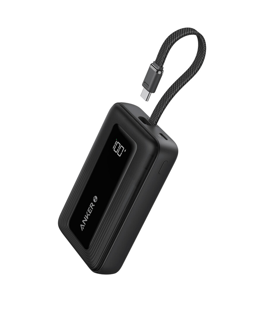 power bank anker zolo 10k 30w z wbudowanym kablem usb-c o długości 54 cala 137 cm.