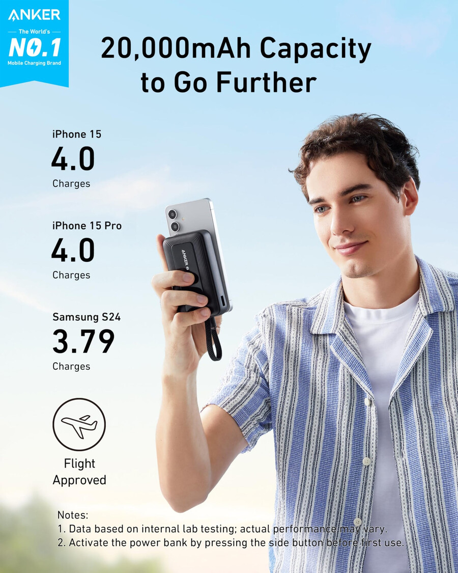 power bank anker zolo 10k 30w z wbudowanym kablem usb-c o długości 54 cala 137 cm.