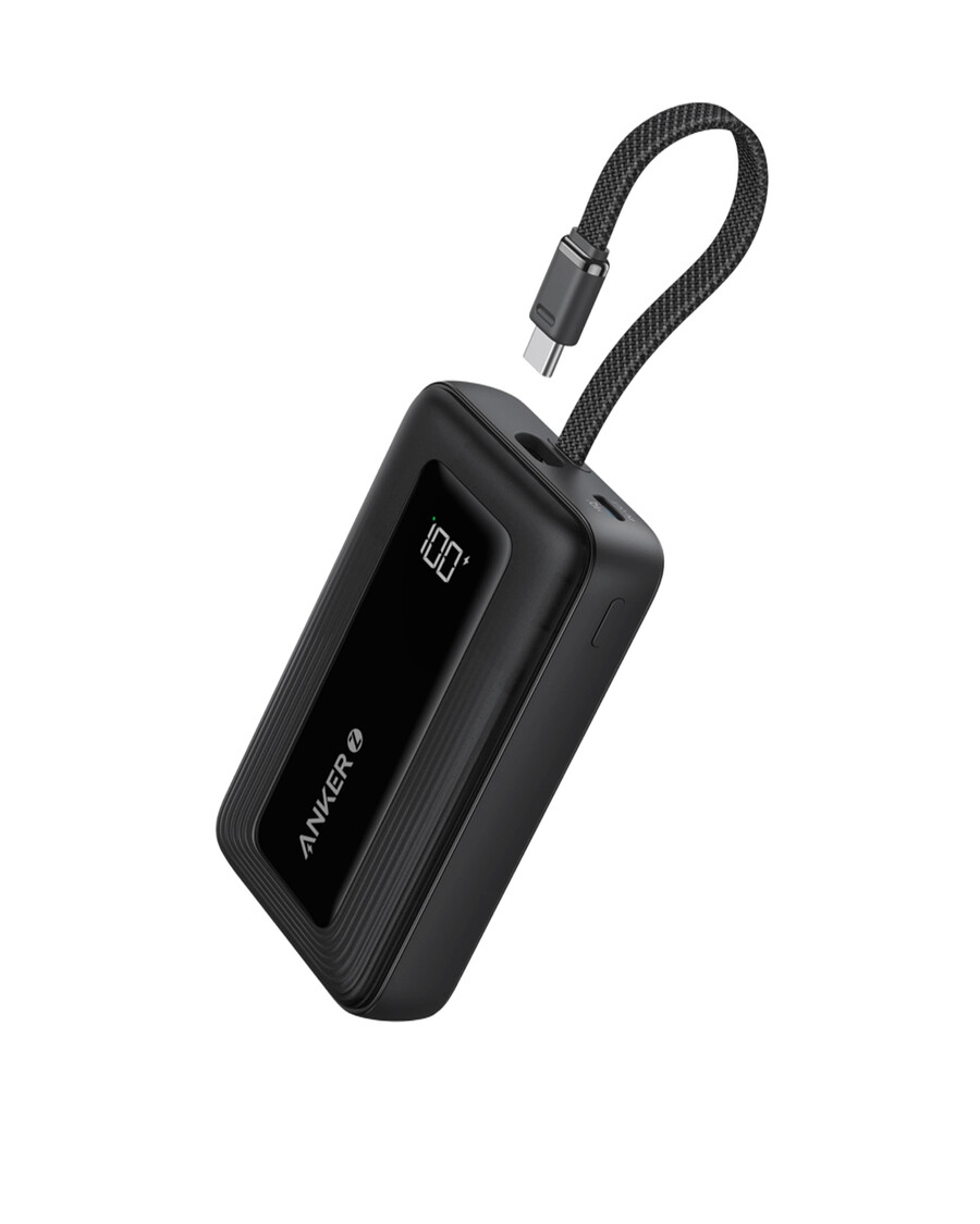power bank anker zolo 10k 30w z wbudowanym kablem usb-c o długości 54 cala 137 cm.