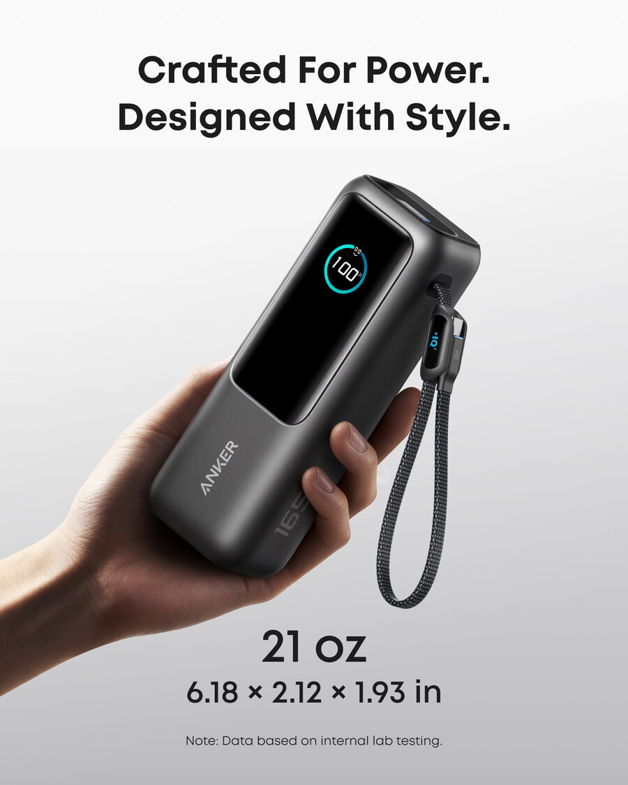 powerbank do laptopa anker 25 tys. 165 w wbudowany i chowany kabel