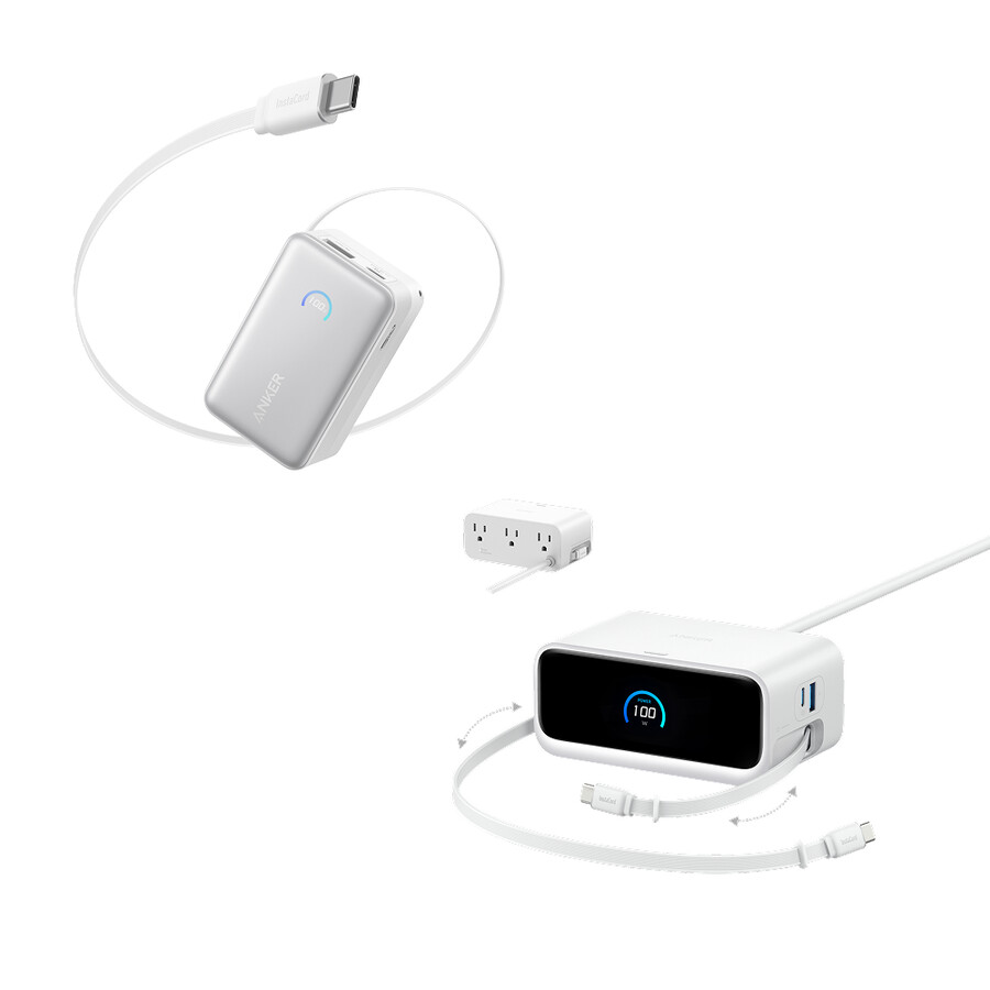 stacja ładująca anker nano 7 w 1 100 w i powerbank anker nano 10 tys. 45 w wbudowany chowany kabel usb-c